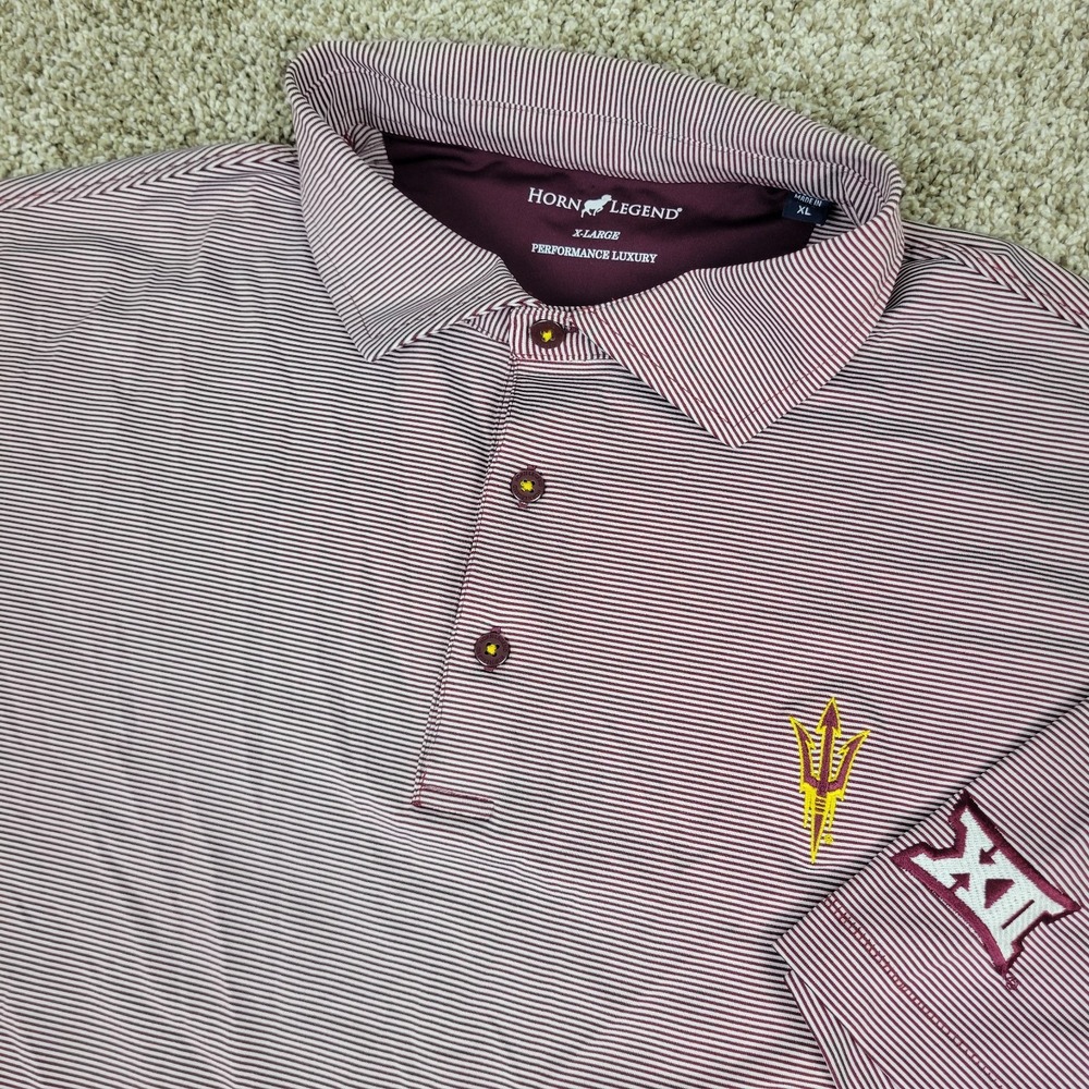 Horn Legend ASU Sun Devils Mens XL Maroon Striped Performance Stretch Polo SS